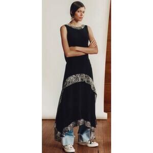 JW Anderson Black White Print Pleat Sleeveless High Neck Low Back Midi Dress 10